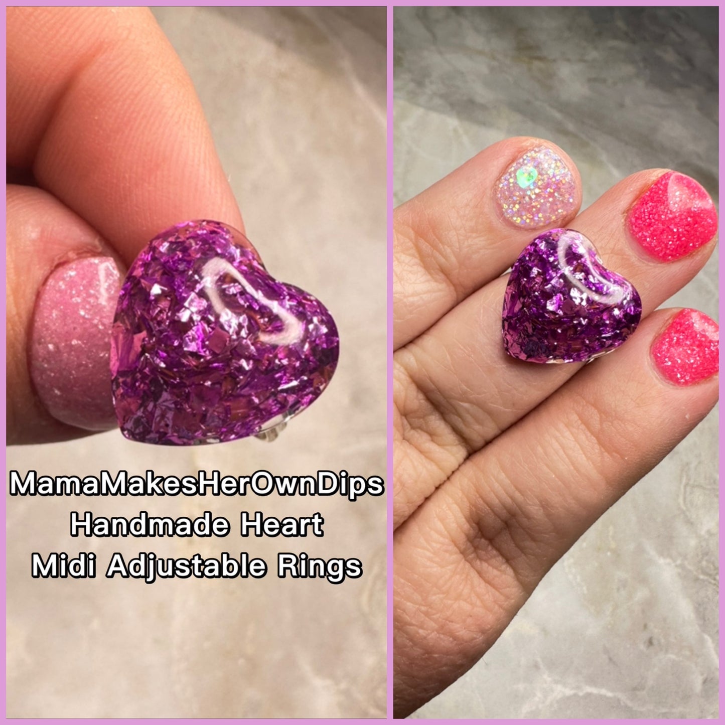 Handmade Resin Heart Rings (Adjustable Base)